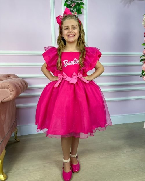 Vestido Princesa Belli Tematico Barbie Pink Babado