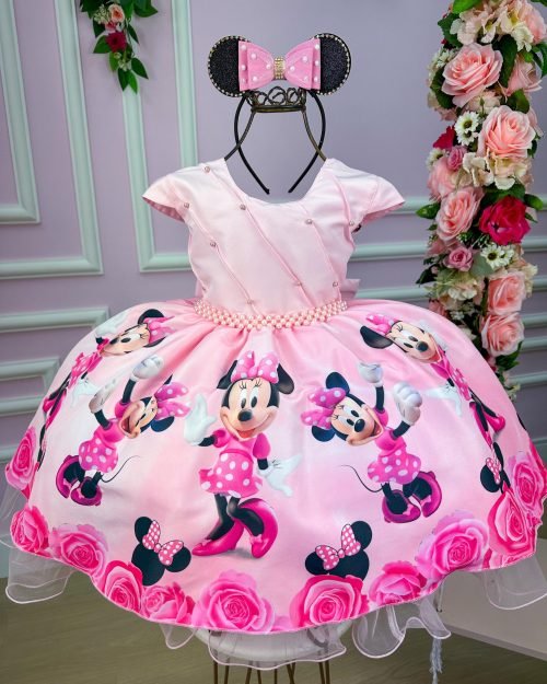 Vestido Infantil Temáticos da Gigi Minnie Minie Rosa