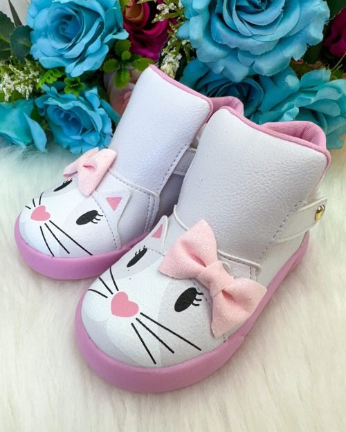 Tênis Bota Encanto de Criança Gatinha/Gata Branco Fashion