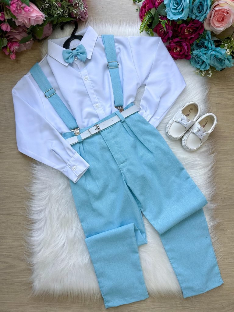 Conjunto Miss Cherry Vitor Suspensorio Azul Bebe