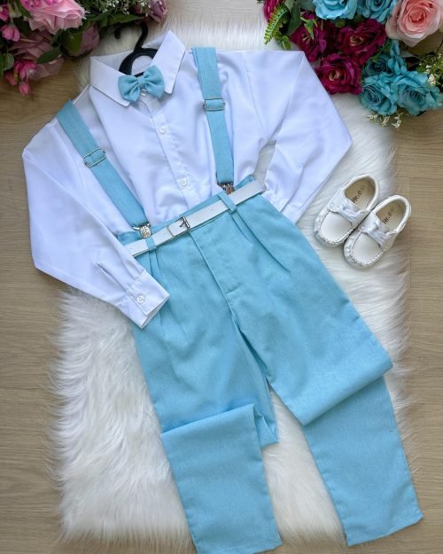 Conjunto Miss Cherry Vitor Suspensorio Azul Bebe