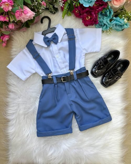 Conjunto Miss Cherry Meninos Social Shorts Ravi Azul