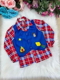 Camisa Junina Xadrez São João Colete Azul