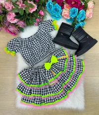 Conjunto Banana Club Junino Luxo Adulto Sofia Preto