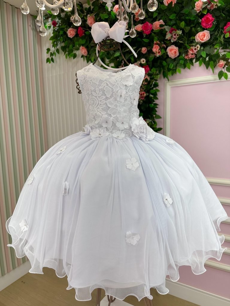 Vestido Juvenil Vila Lele Regata Flores Branco