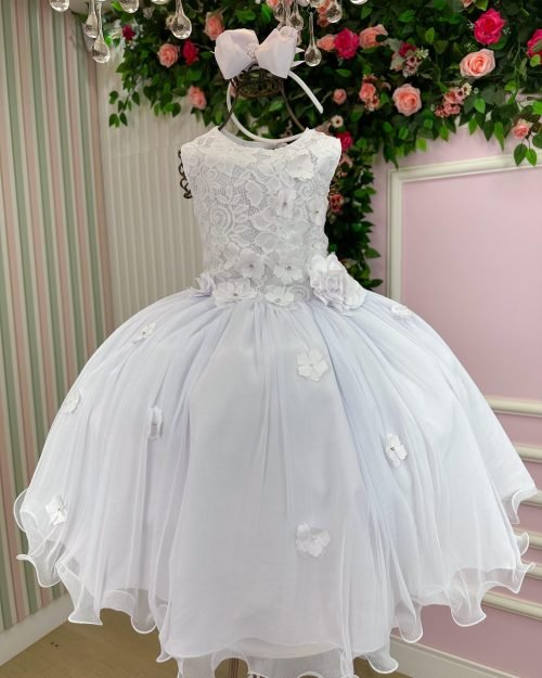 Vestido Juvenil Vila Lele Regata Flores Branco