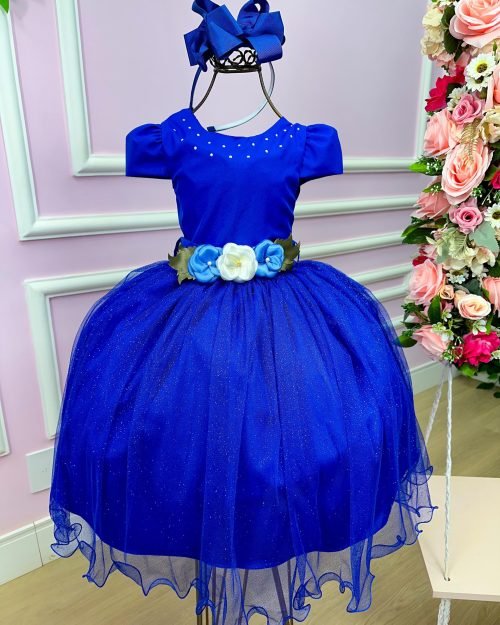 Vestido Juvenil Vila Lele Luiza Azul Royal