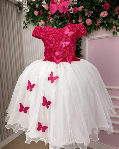 Vestido Juvenil – Midi Vila Lele Sabrina Pink e Off