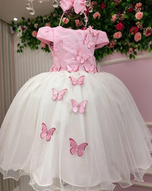 Vestido Juvenil – Midi Vila Lele Sabrina Rosa Bebe e Off