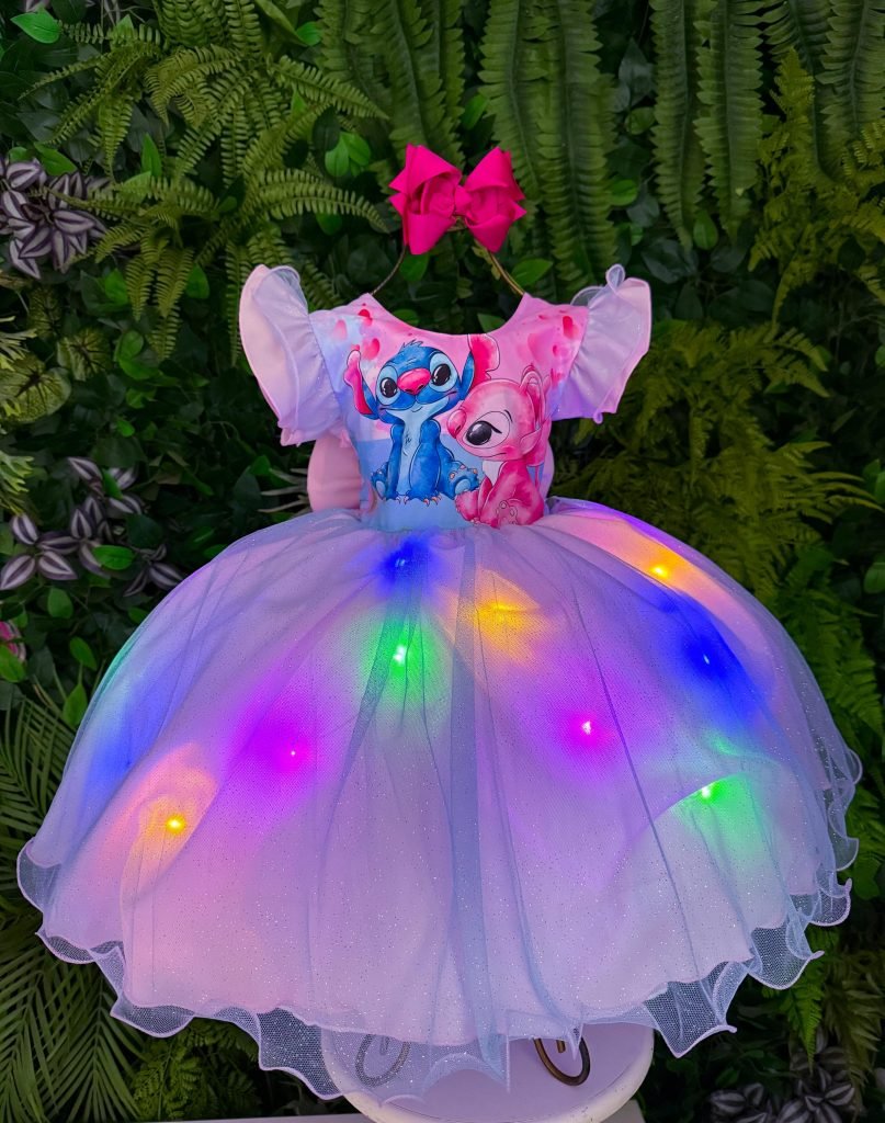 Vestido Tematicos Ysa Kids Lilo Stitch Rosa Bebe com Led