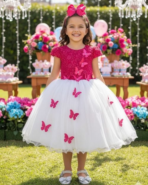 Vestido Juvenil – Midi Vila Lele Sabrina Pink e Off