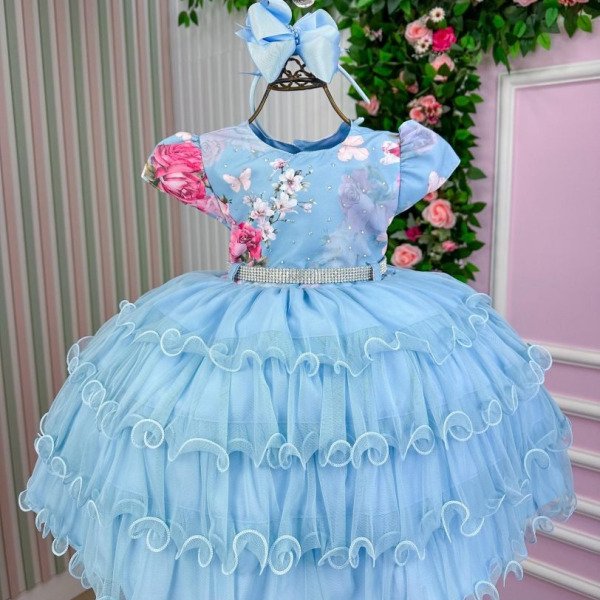 Vestido Menina Bonita Jardim Encantado Azul Natalia