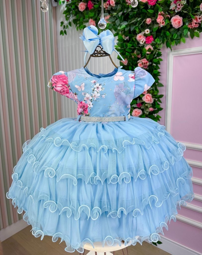 Vestido Menina Bonita Jardim Encantado Azul Natalia