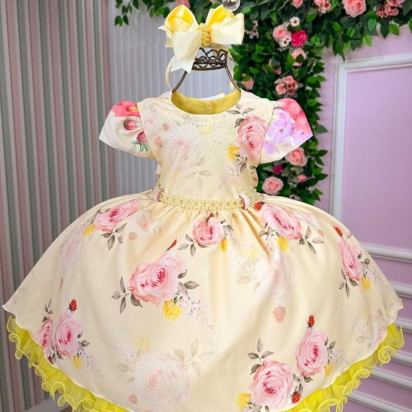 Vestido Menina Bonita Jardim Encantado Loise Amarelo
