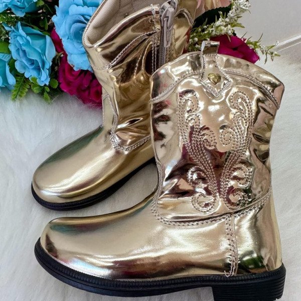 Bota – Coturno Doce Pe Boiadeira Texana Dourada Metali