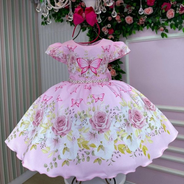 Vestido Marie Jardim Encantado Borboleta Rosa