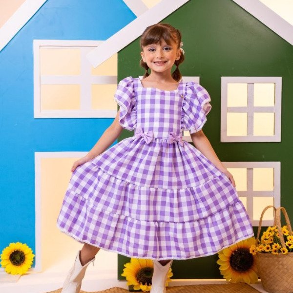 Vestido Banana Club Aline Xadrez Lilas