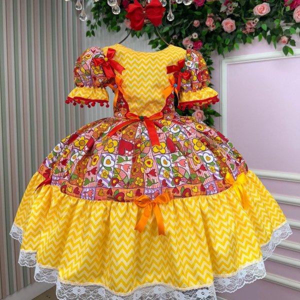 Vestido Marie Junino Quermesse de Luxo Amarelo