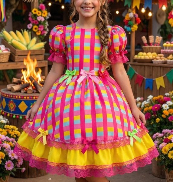 Vestido Junino Banana Club Luxo Quermesse Feliz