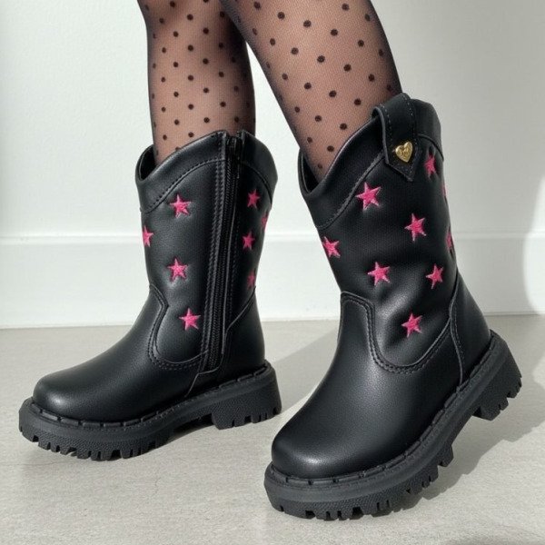 Bota Nilqi Manu Preta Estrela Pink Modelo 2