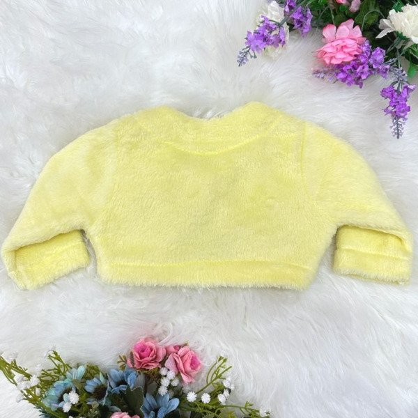Bolero Infantil de Pelúcia Amarelo Plush Luxo e Botão Laço Stass