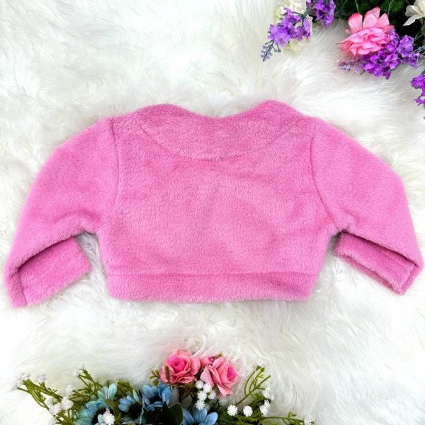 Bolero Infantil de Pelúcia Rose Plush Luxo e Botão Laço Stass