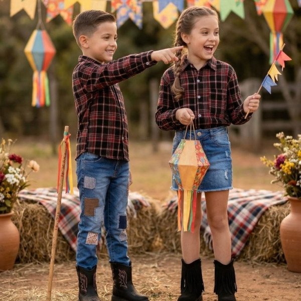 Camisa Flanelado Xadrez Junina Bento Preto