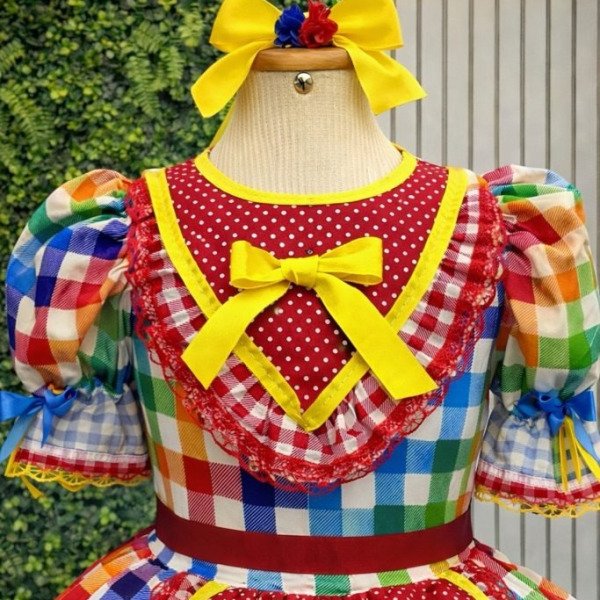 Vestido Infantil Junino Caipira Festas Xadrez Vermelho Colorido