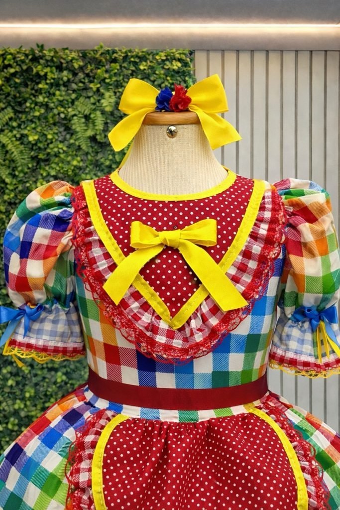 Vestido Infantil Junino Caipira Festas Xadrez Vermelho Colorido