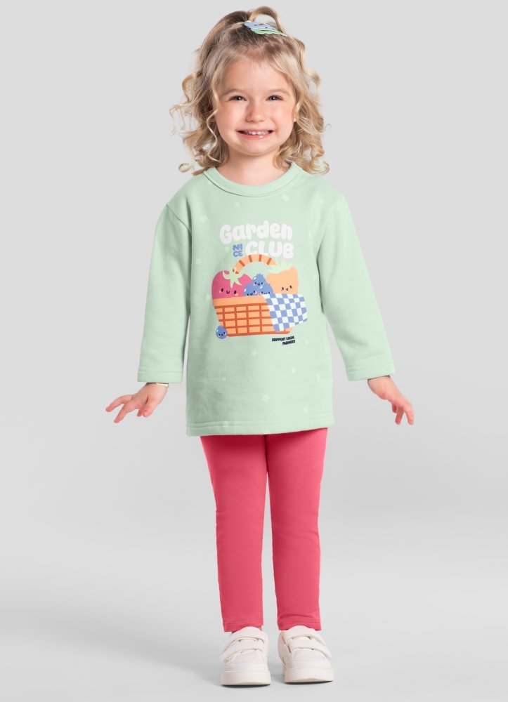 Conjunto Infantil menina de Blusão Moletom e Calça Legging Molecotton Brandili lettering com flores