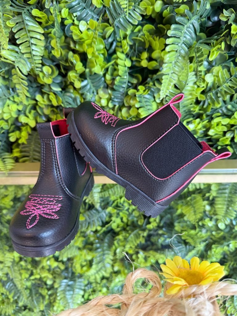 Botinha Infantil Jequinha Junina Caipira Preta Pink Bordada