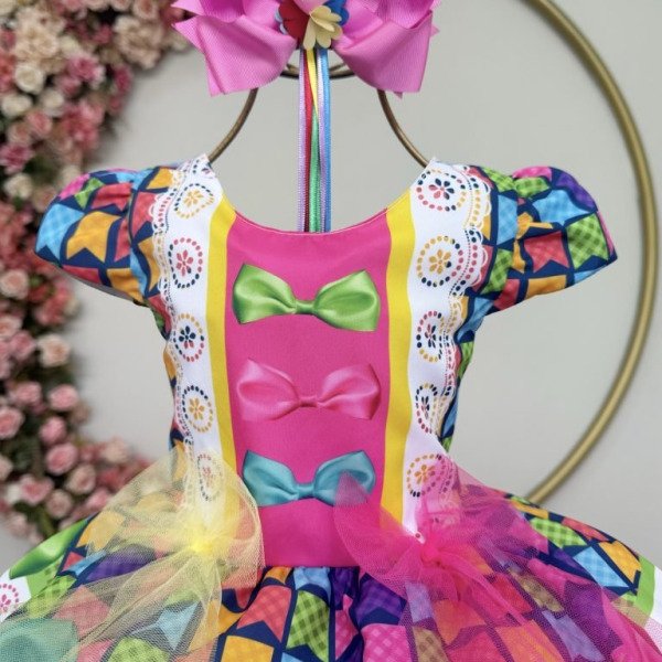 Vestido Infantil Junino Caipira Arraiá Colorido