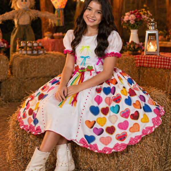 Vestido Infantil Junino Arraiá Branco Noiva Noivinha Junina