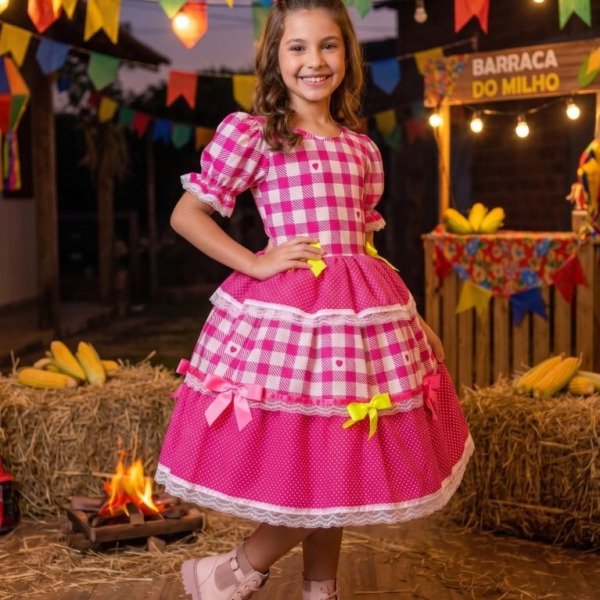 Vestido Junino Mimadine Luxo Beatriz Pink