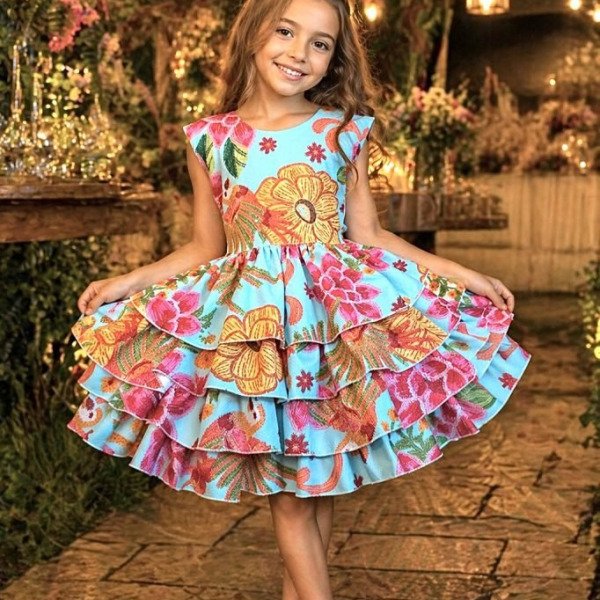Vestido Infantil Floral  Casual Verde C/ Babados