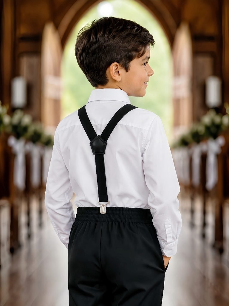 Conjunto Social Pajem Camisa Branca com Calça e Susp. Preto