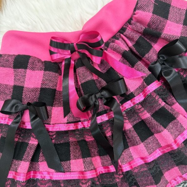 Saia Infantil de Flanela Xadrez Pink