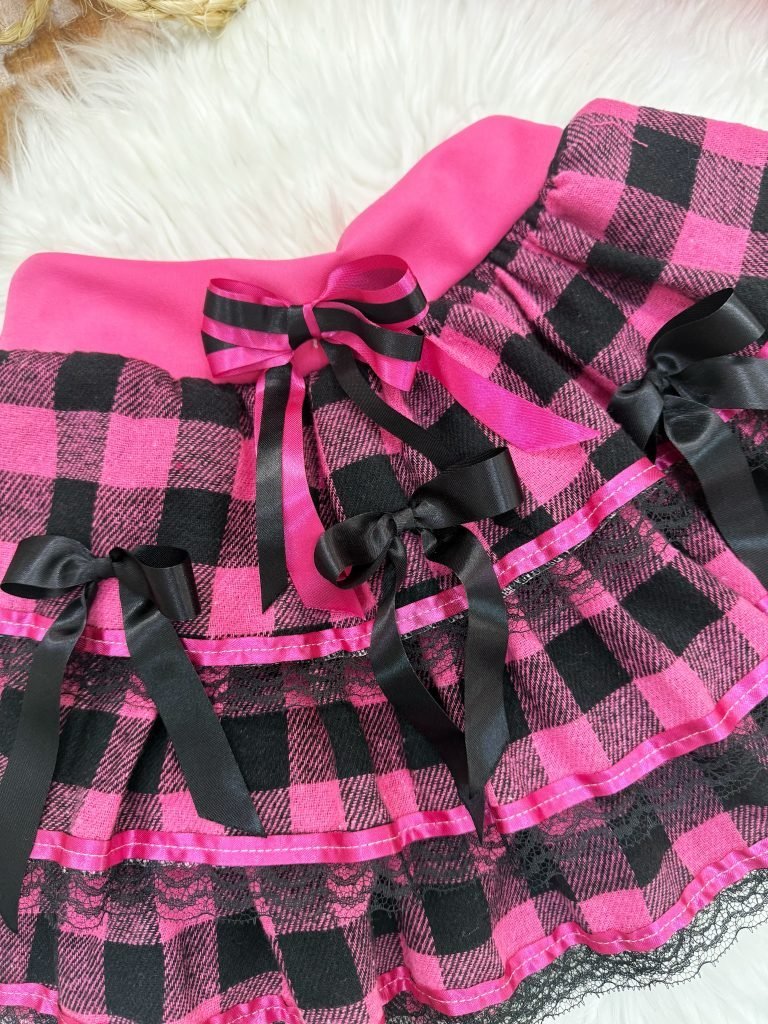 Saia Infantil de Flanela Xadrez Pink