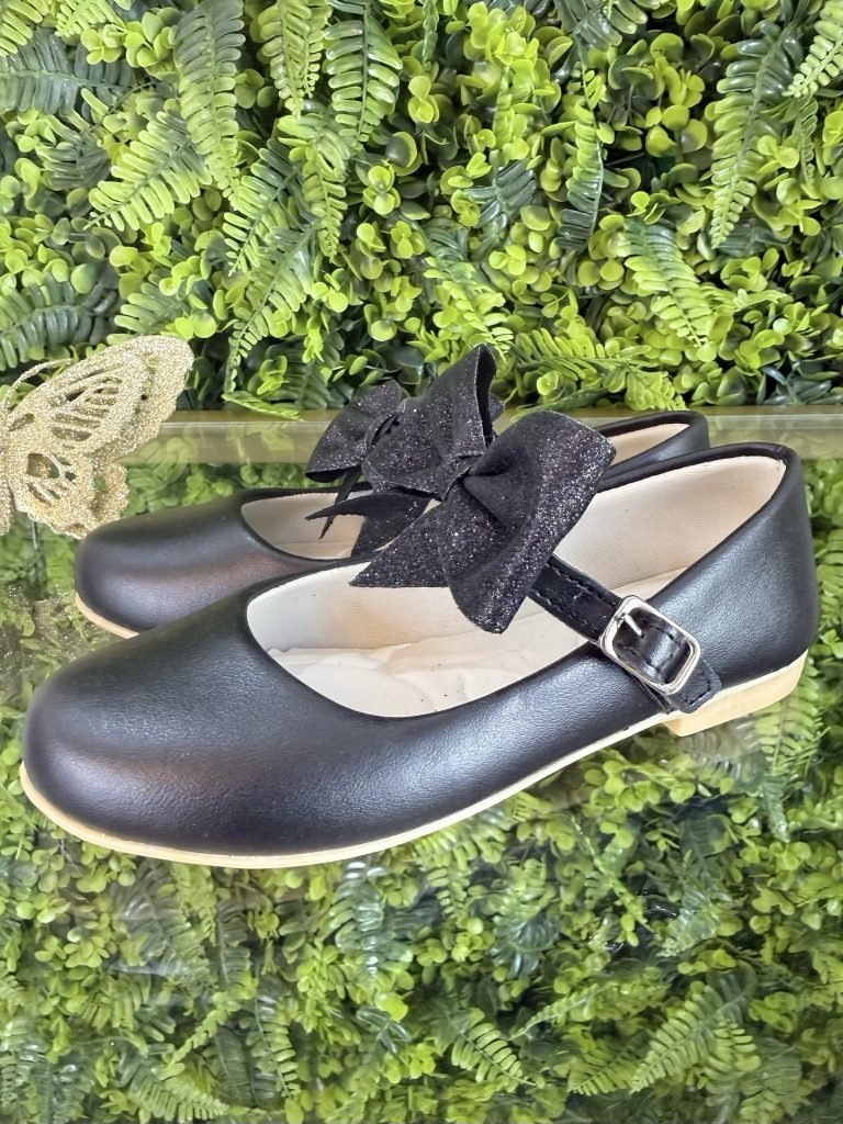Sapatinho Preto Com Aplique de Laço Glitter Luxo