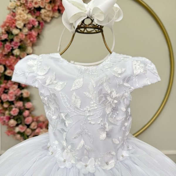 Vestido Infantil Jardim Encantado Branco Festa C/ Renda Luxo