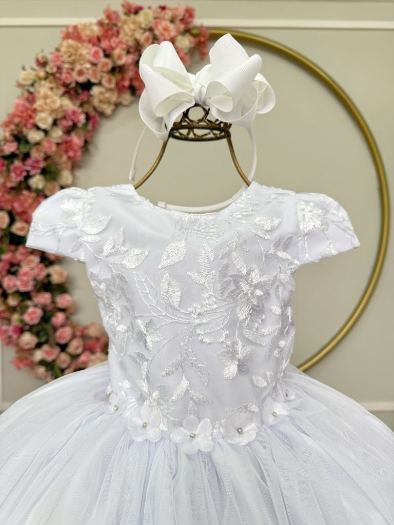 Vestido Infantil Jardim Encantado Branco Festa C/ Renda Luxo
