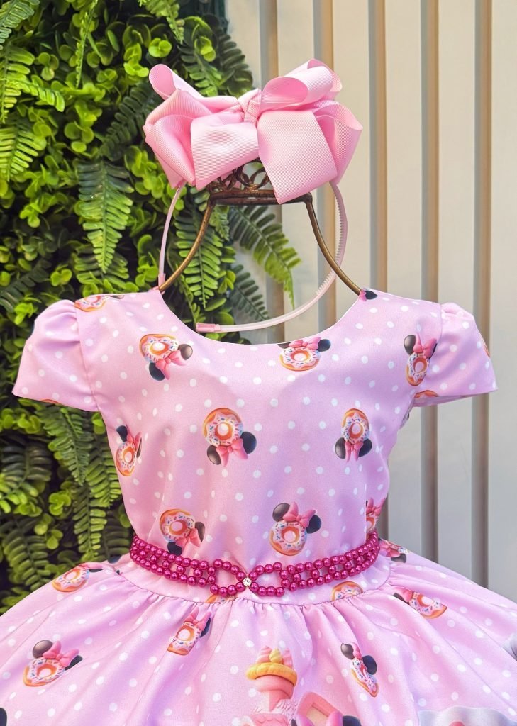 Vestido Infantil Rosa de Festa para Menina Estampado