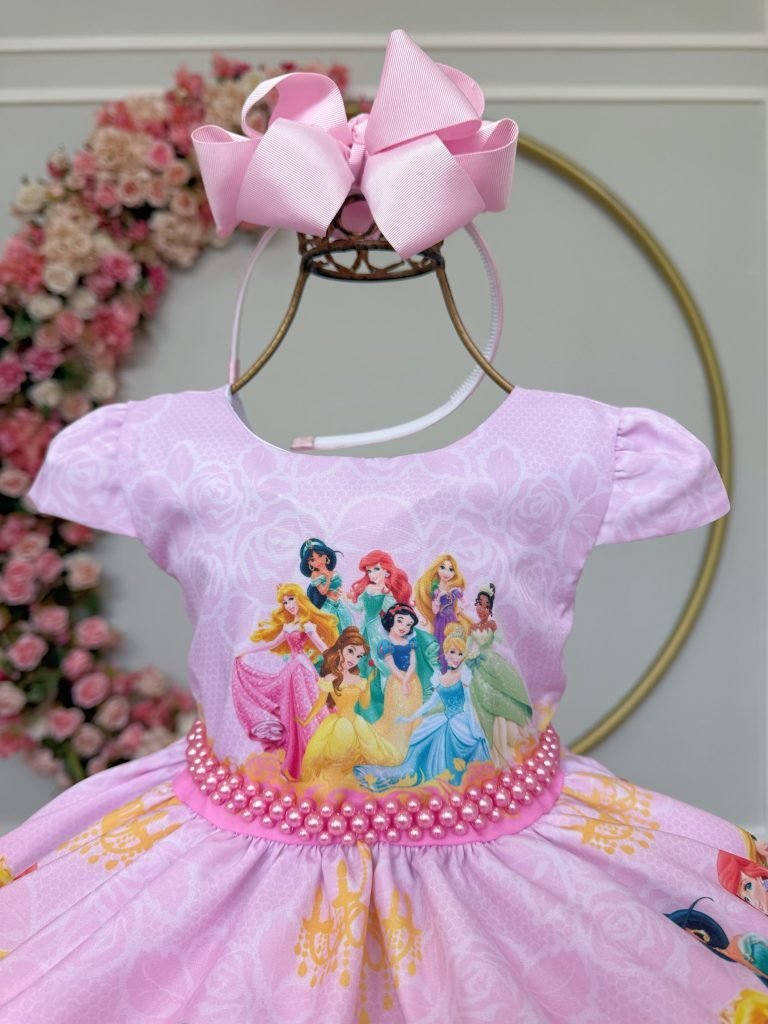 Vestido Infantil Rosa Princesas Festas e Luxo